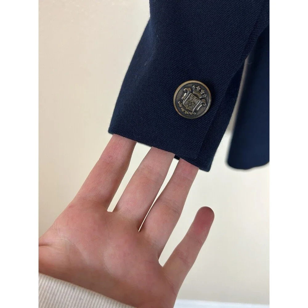 Talbots 8 Petite Wool Blue Blazer Jacket Brass Buttons Vintage Boyfriend